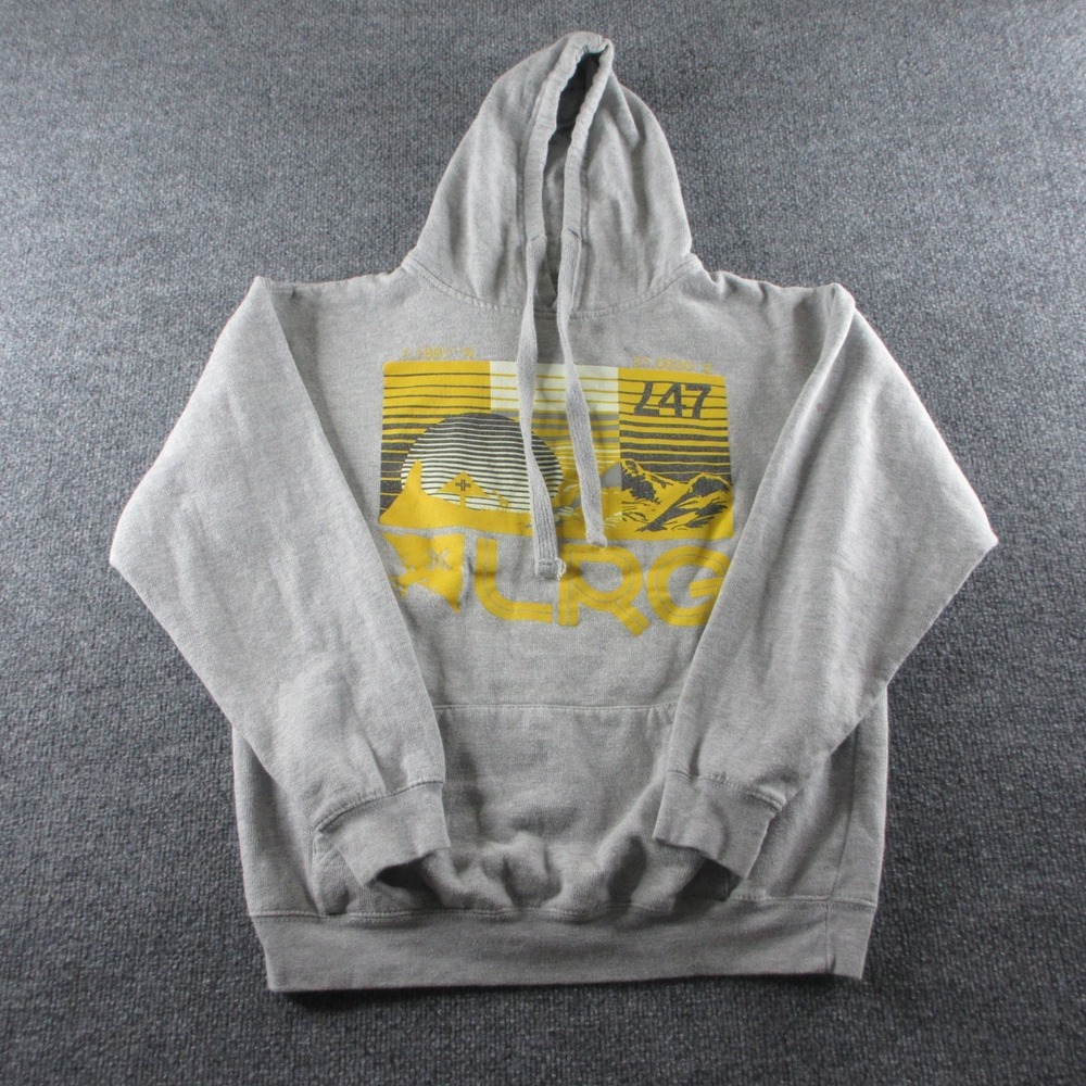 LRG Lifted Research Group Hoodie Mens M Gray Sweatshirt Pullover Graphic Fleece